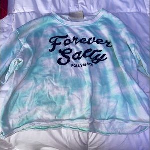long sleeve cyan tie dye crop top